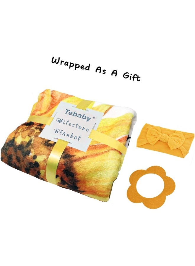 Tebaby Baby Monthly Milestone Blanket Girl - Sunflower Newborn Month Blanket Personalized Shower Gift Floral Nursery Decor Flower Photography Background Prop with Frame Headband Large 51''x40'' - Image 3